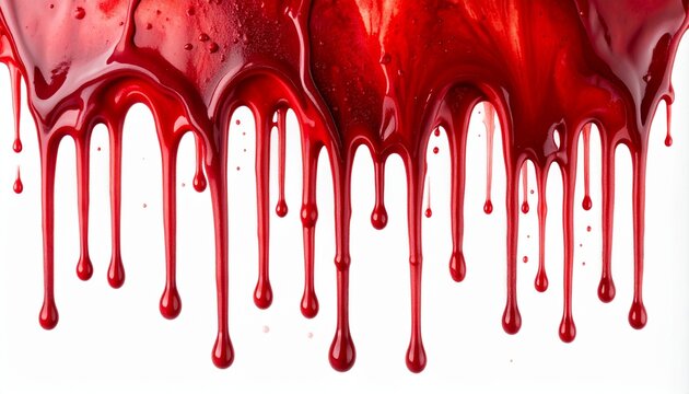 Red Blood Dripping Isolated on White Background Horror Border