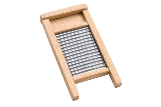 Wooden washboard with corrugated metal surface isolated on transparent background png element