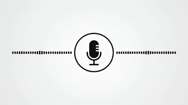 Audio waveform animation with a central microphone icon for voice recording