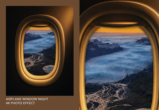 Airplane Window Photo Frame - Plane Porthole Aerial View, Night Flight Travel