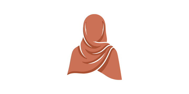 Terracotta hijab woman portrait vector icon representing islamic fashion.