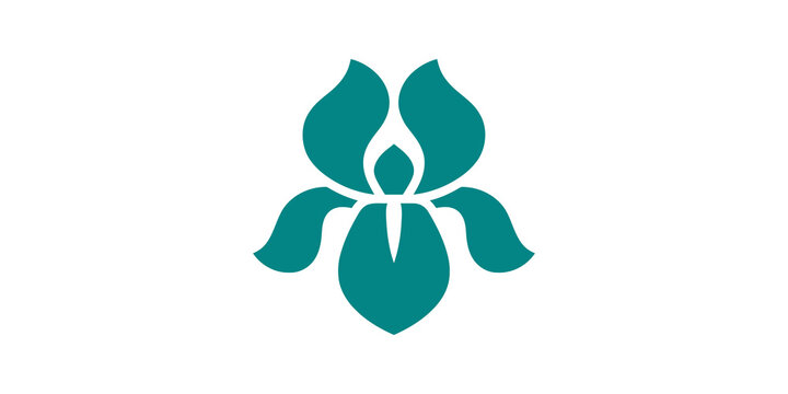 Teal iris flower blossom symbol vector for floral branding and logo.