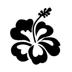 Black hibiscus flower silhouette vector isolated on white background. Tropical plant icon for design. © pungky