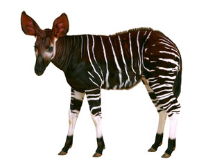 Naklejka premium Okapi standing on solid white background isolated animal photography