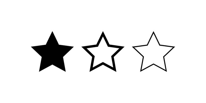 Star rating icon set in black solid and outline styles for feedback ui.