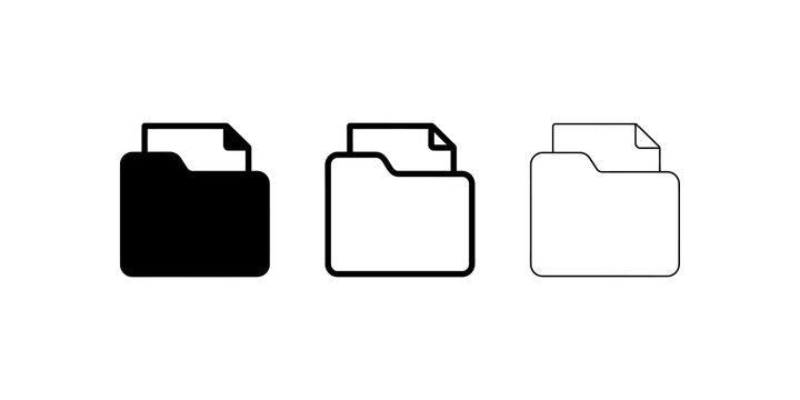 Folder with document file vector icon set in line art flat style.