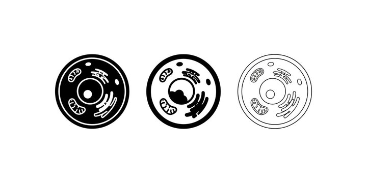 Biological cell diagram icons showing structures for academic biology.
