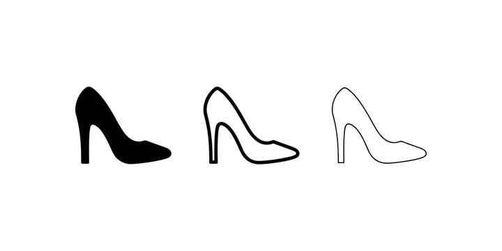 Women high heel shoe fashion icon set in vector linear variations.