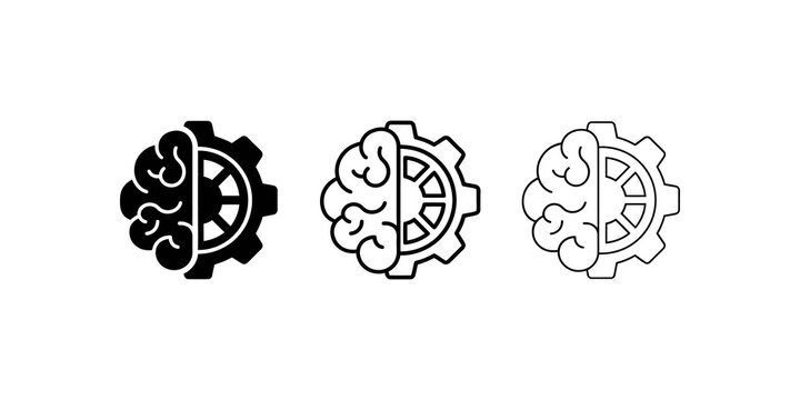 Brain gear hybrid icon set showing mechanical mind concept for design.