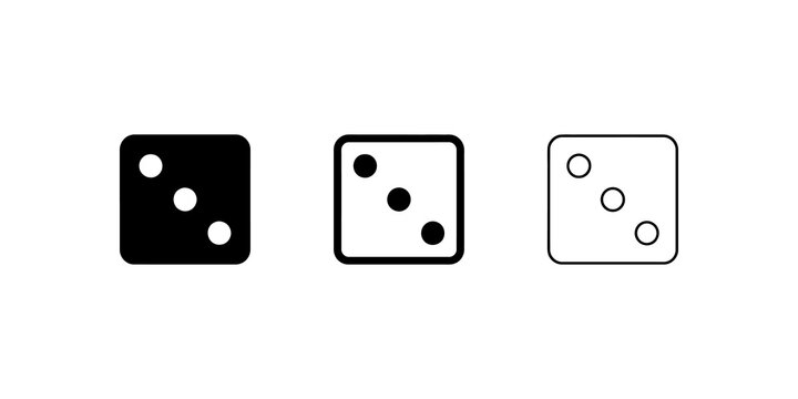 Classic dice number three icon set with solid and outline variations.