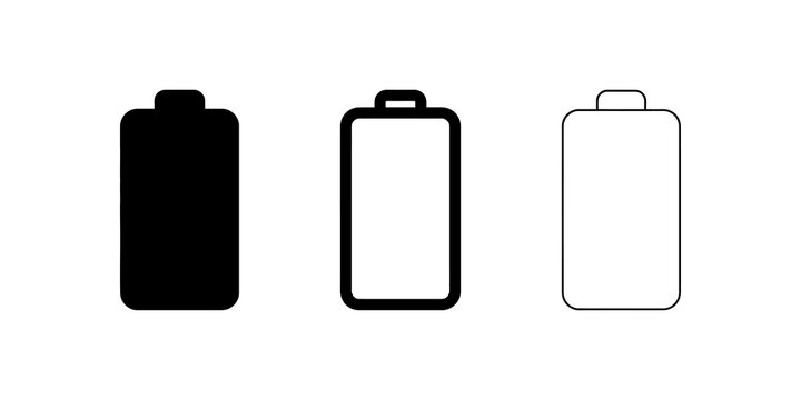 Battery charge level indicator vector icons in three creative styles.