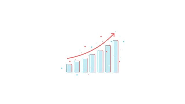 Bar graph shows a positive growth trend with a rising red arrow.