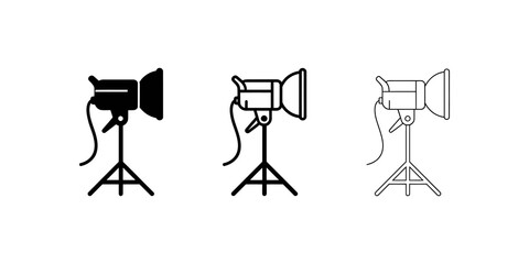 Studio lighting spotlight line icon set for photography production. ©  شفافة خلفية