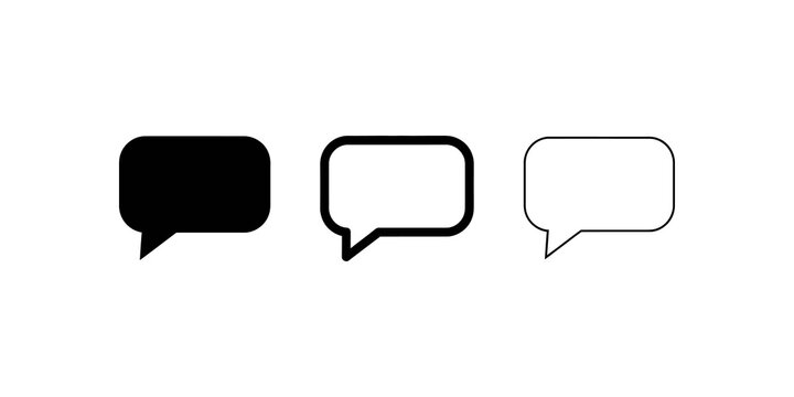 Chat bubble message icon set black lines isolated on transparent background.