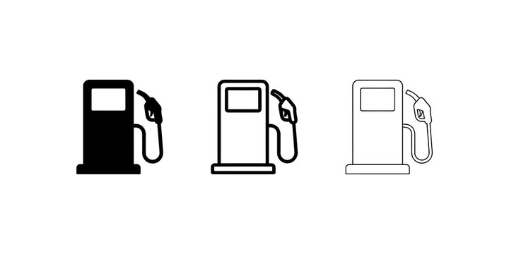 Gas station pump fuel refill nozzle icons set black linear transparent.