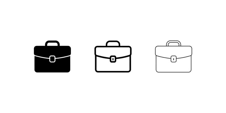 Briefcase icon set featuring solid and linear designs for office work use.