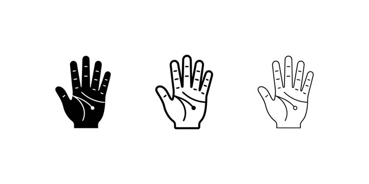Palm reading hand symbol black vector design set for mystical arts theme.