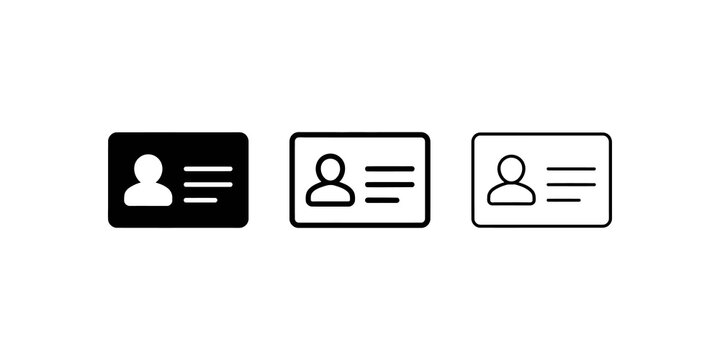 Identity card profile icon set with black and outline graphic elements.