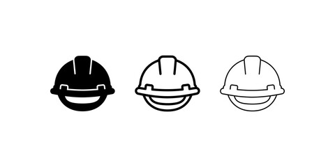 Fototapeta premium Safety helmet icon set with black and outline style for construction site.