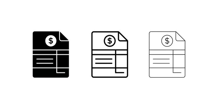 Invoice financial document flat icon set for business billing payments.