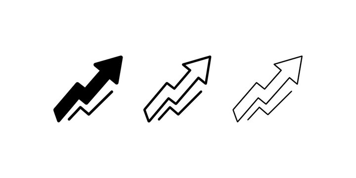Arrow growth chart flat icon set for marketing analytics data progress.