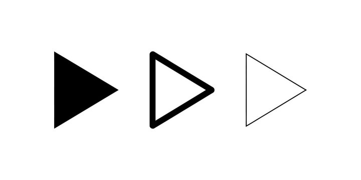 Play button icon set showing solid thick and thin triangle design style.