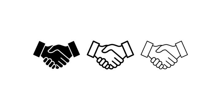 Business handshake symbol set featuring solid and outline silhouette.