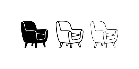 Fototapeta premium Modern retro armchair vector icons in flat outline and transparent options.