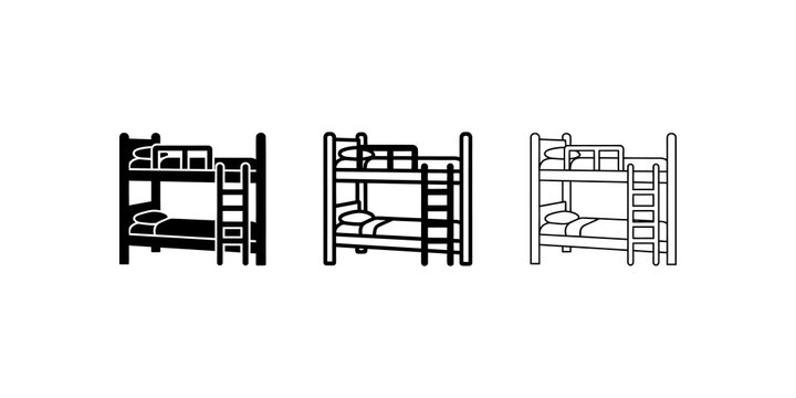 Bunk bed vector icons in three distinct styles for interior layout.