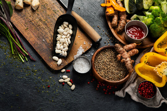 Assortment of colorful fresh vegetables for cooking.