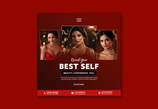 Editable Beauty Salon Promotion Social Media Template with Women Self Makeover on Festival.