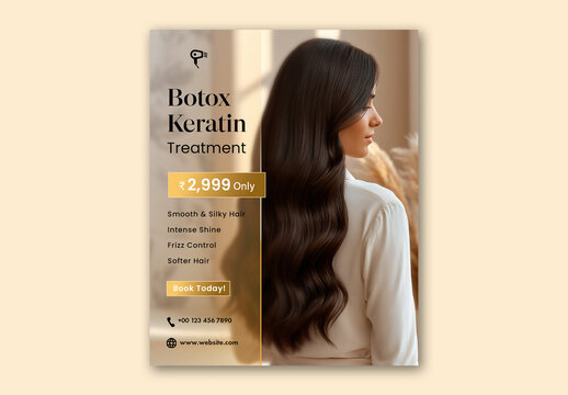 Editable Beauty Salon Promotion Social Media Post Template for Hair Botox & Keratin Treatment Offer.