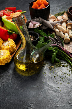 Assortment of colorful fresh vegetables for cooking.
