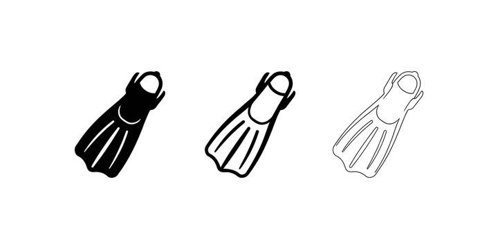 Scuba diving flipper icons illustrate underwater swimming equipment.