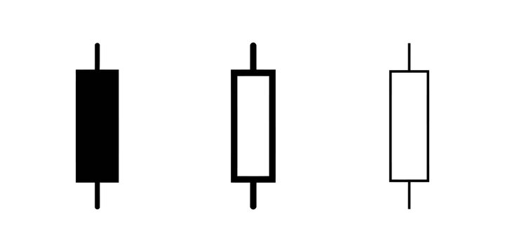 Black candlestick chart trading icons represent stock market analysis.