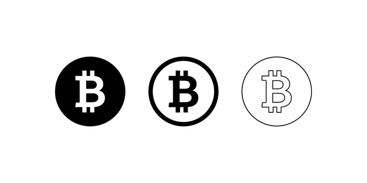 Bitcoin coin symbol vector set in bold solid outline and thin stroke.