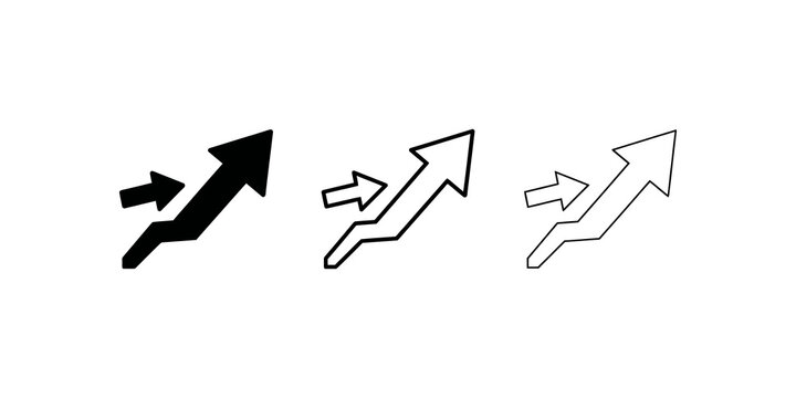 Growth trend arrow graphic with merge point in multiple line weights.