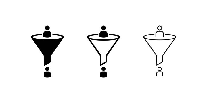 Sales funnel with person icon for customer conversion and marketing.