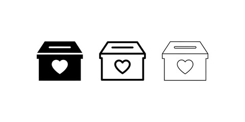 Charity donation box icon set with heart and slot detail for web design. ©  شفافة خلفية