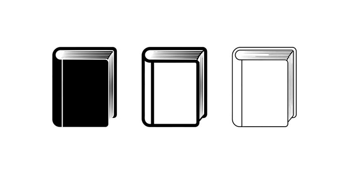 Hardcover book line and glyph icons in black and white silhouette.