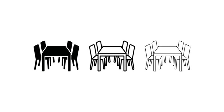 Conference room table with chairs line and glyph icons vector set.