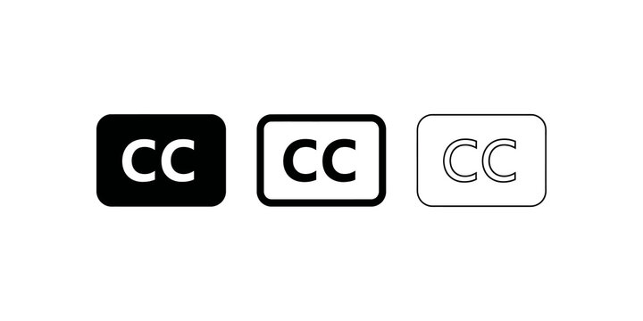 Closed caption symbol icons featuring black solid and linear button style.