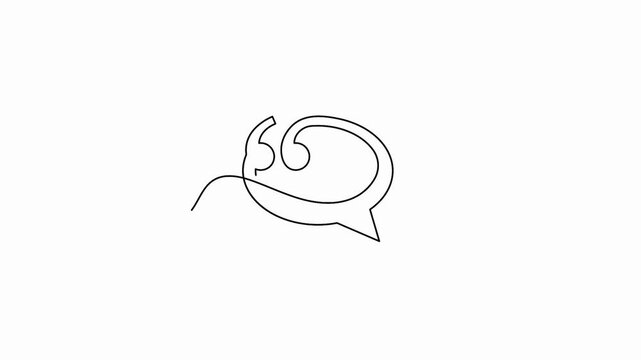 Quote mark continuous line speech bubble video animation minimalist dialogue graphic