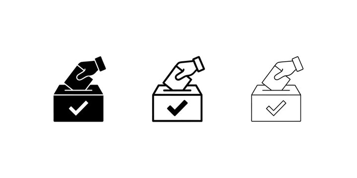 Voting ballot box icons featuring hand and check mark for election theme.
