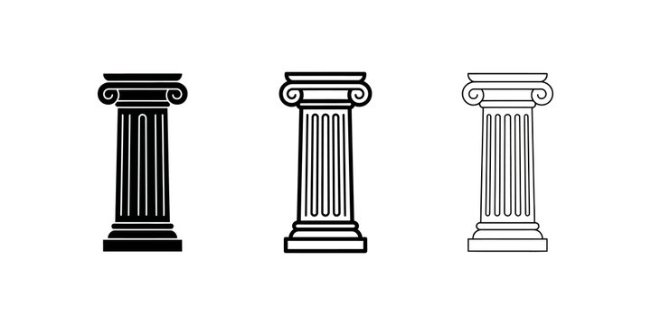 Ancient greek pillar column set for architectural and law heritage.