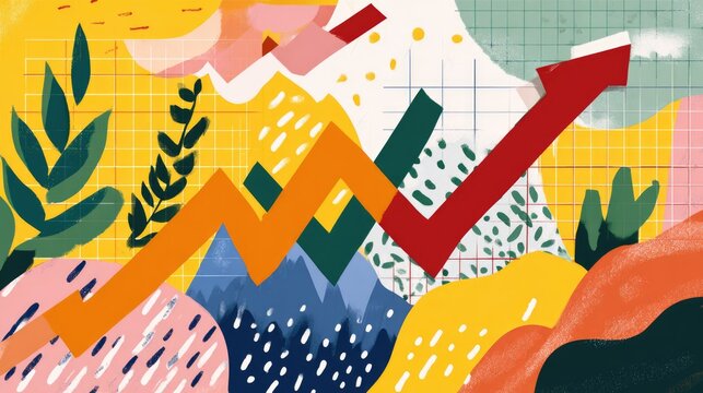 Vibrant Abstract Growth Chart with Colorful Shapes and Patterns