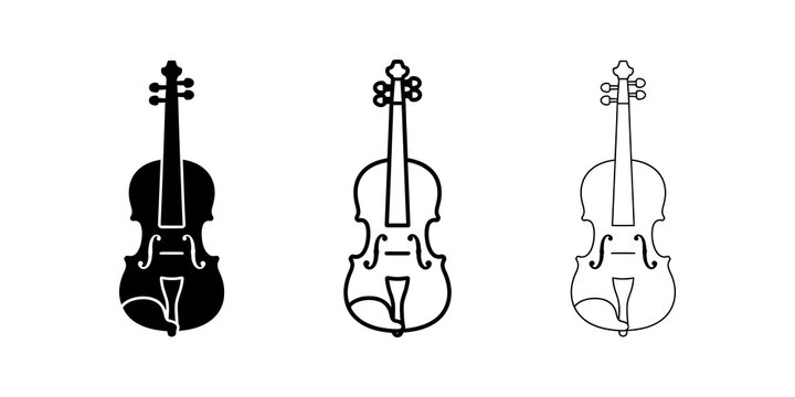 Black violin string instrument icons in thin medium and bold lines.