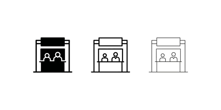 People working at kiosk stand icon set on transparent background.