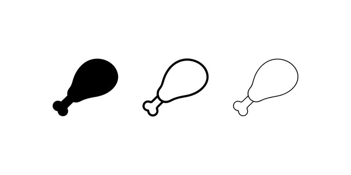 Roasted chicken leg meat icon set with solid and outlined graphic styles.