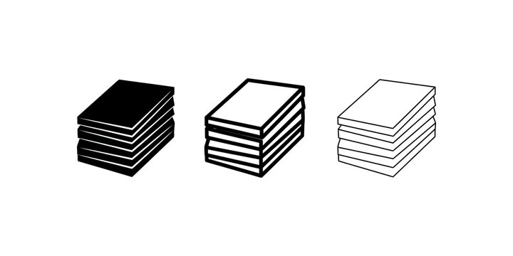 Black and white paper stack icons showing pile of documents for office.